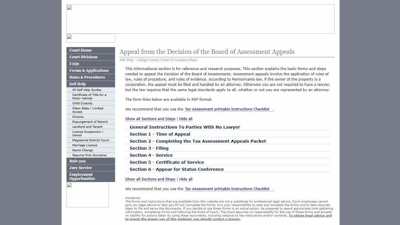 Tax Assessment Appeals - Self Help :: Lehigh County Court of Common Pleas