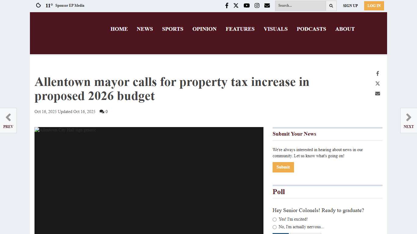 Allentown mayor calls for property tax increase in proposed 2026 budget | easternprogress.com